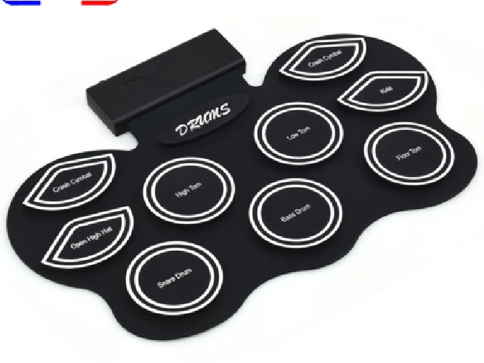 Batterie Électronique LED Portable Roll Up Tambour avec 9 Pads en Silicone Bluet