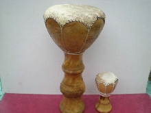 INSTRUMENT MUSIQUE 2 DJEMBE EN BOIS OLIVIER TAMBOURS CUIR 